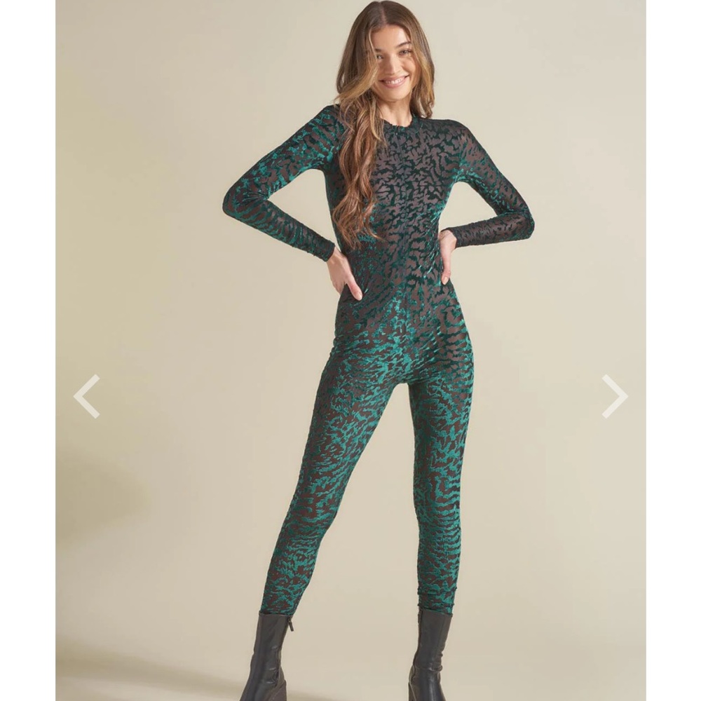 Spirit Hoods Emerald Tiger Velvet Burnout Full Bodysuit NWOT